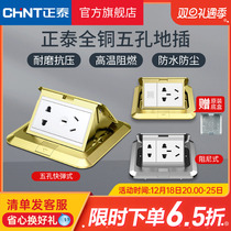 Zhengtai Official Flag Ground Insertion Socket Five Holes Invisible Full Copper Waterproof Concealed Ground Floor Socket Cover Plate