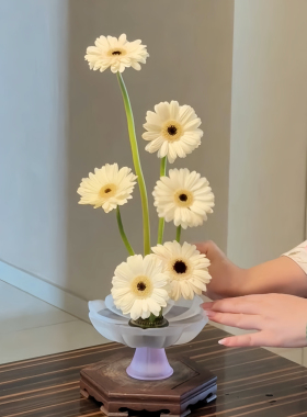 高脚莲花盘中式花器摆件