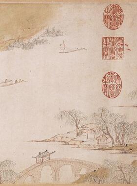 明陆治石湖图山水画微喷仿古画