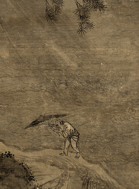 元风雨归舟图古代山水画卷轴