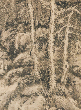 元王蒙夏日山居图打印临摹画稿范