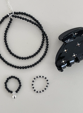 小珠子玛瑙珠爱心吊坠弹力戒指