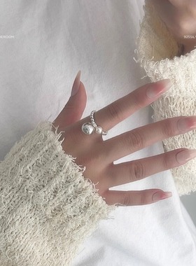 925银小珠子珍珠圆球吊坠戒指