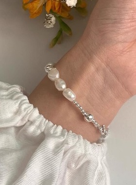 925银小珠子天然珍珠手链