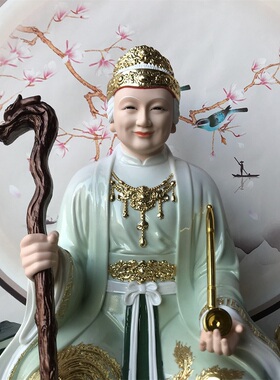 彩绘仿瓷黑老太神像桌面摆件