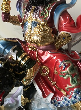 彩绘骑虎武财神爷赵公明神像摆件