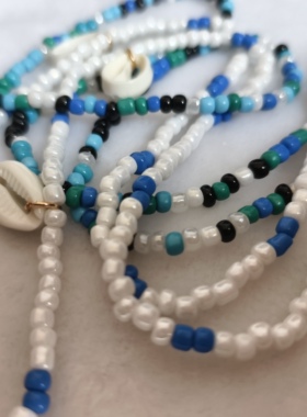 青岛外贸饰品项链潮流时尚贝壳吊坠双层串珠精美个性长款毛衣链