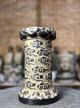 天然青石雕刻祥云柱家居茶室会所装饰摆件复古新款造景文玩中式