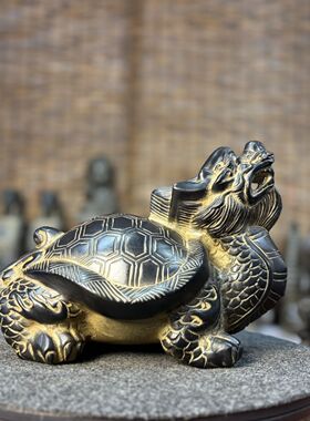 天然青石雕龙龟石头龙头龟摆件家用庭院赑屃霸下茶宠小石龟收藏