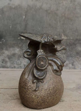 天然青石石雕福袋福在眼前居家装饰造景民俗会所办公桌摆件