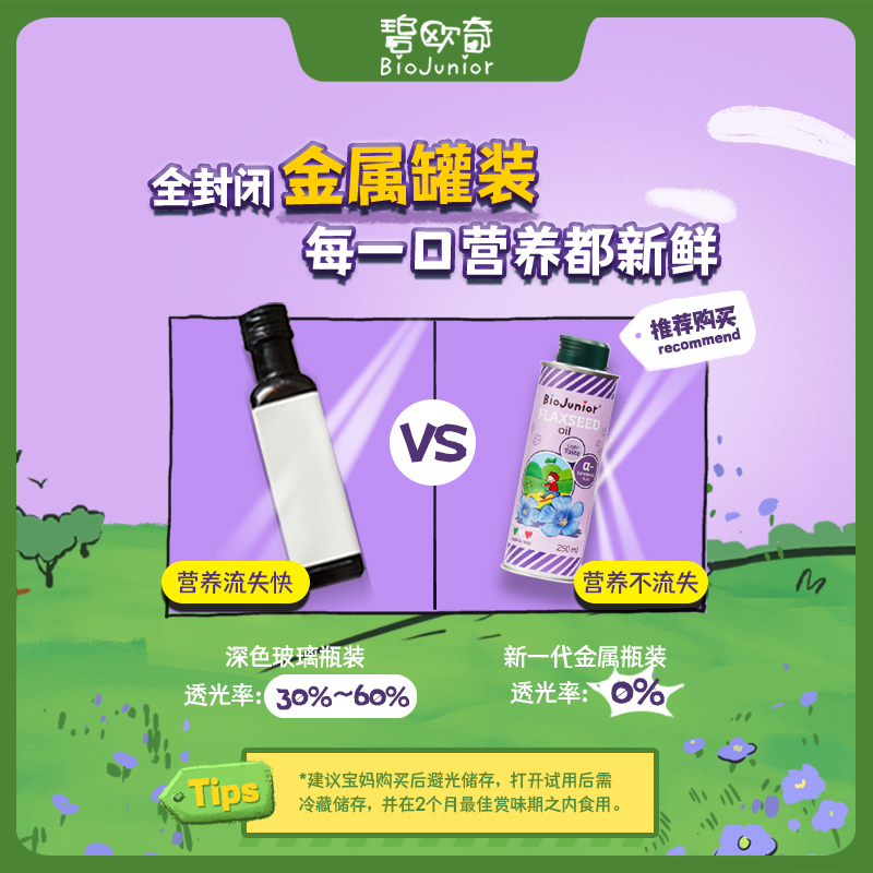 碧欧奇旗舰店碧欧奇进口宝宝辅食用油亚麻籽油+核桃油孕妇食用油送婴幼儿量勺2