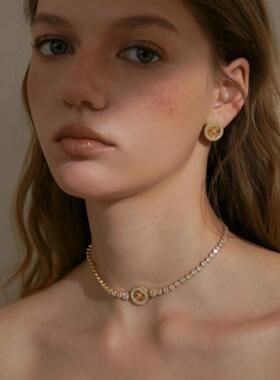 莓拉「星语纽扣」轻奢千金锁骨链法式choker金色项链女情人节礼物