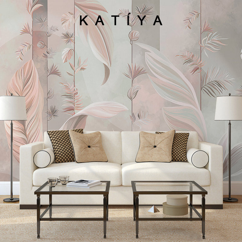 Katiya美式粉色温馨墙布东南亚叶子壁纸装饰电视背景墙餐厅ins风,淘宝优惠券,粉丝福利购,淘宝优惠卷