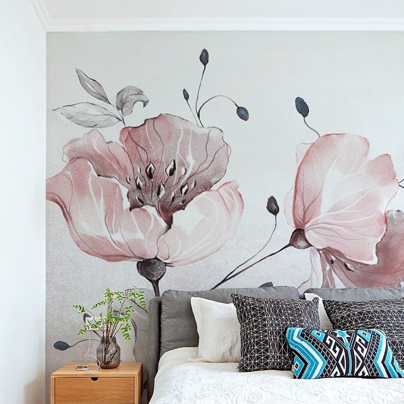 中式简约粉色花卉墙纸卧室客厅沙发背景墙壁布温馨浪漫房间壁画,淘宝优惠券,粉丝福利购,淘宝优惠卷