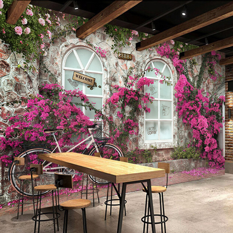 2025立体网红蔷薇壁纸复古咖啡馆背景墙纸欧式餐厅奶茶店酒吧壁画,淘宝优惠券,粉丝福利购,淘宝优惠卷