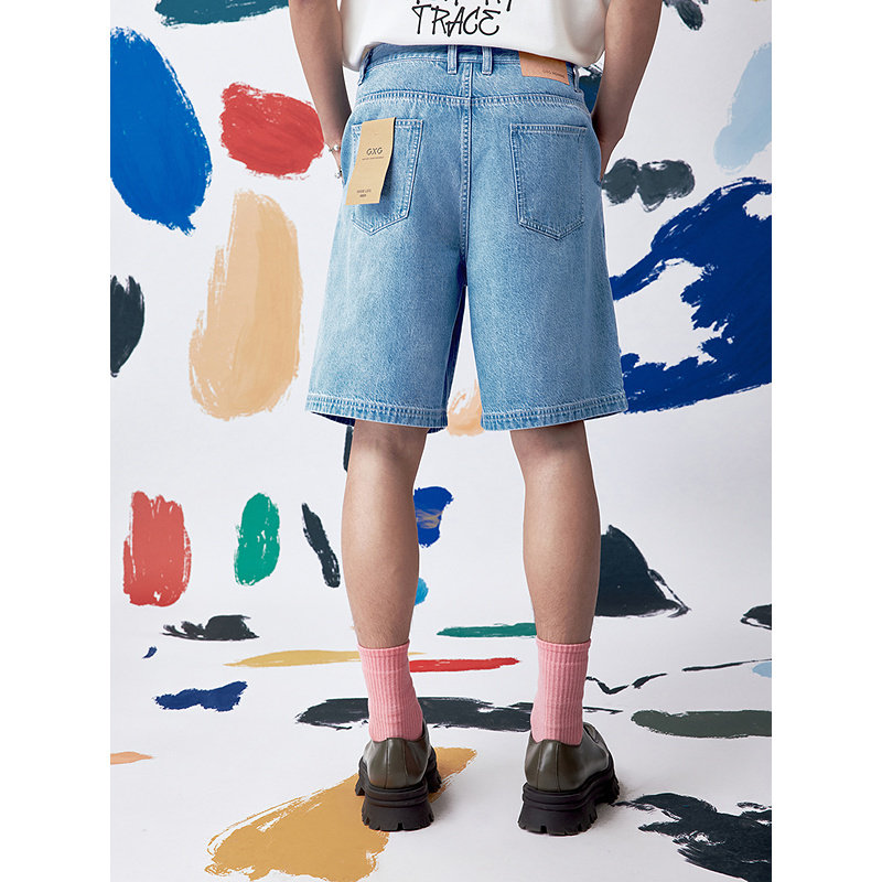 [商场同款]GXG男装 宽松阔腿牛仔短裤压褶裤子25夏新品G25X252002,淘宝优惠券,粉丝福利购,淘宝优惠卷