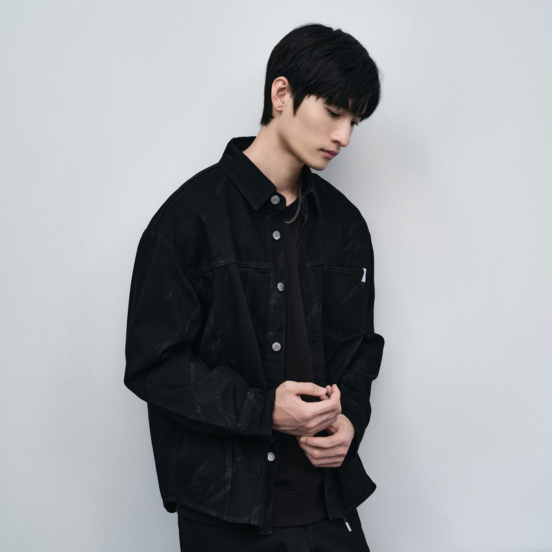 GXG男装 商场同款黑色激光烧花牛仔衬衫 24年春季新品GFX1E900571