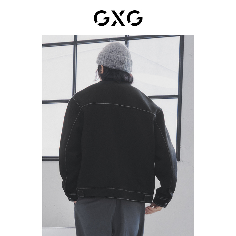 GXG奥莱 22年男装 黑色明线保暖短款大衣外套简约斯文 冬季新品