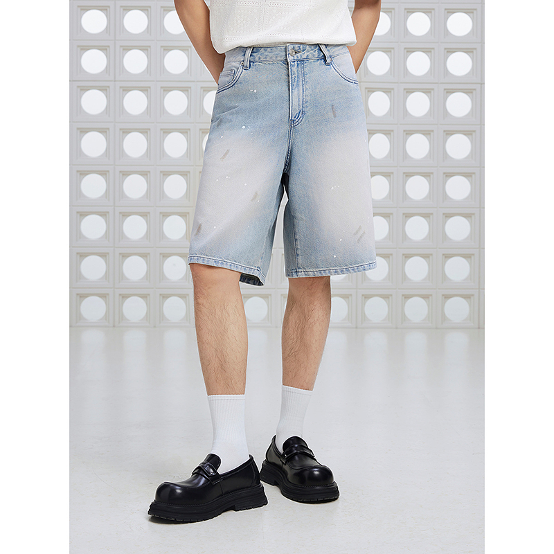 GXG男装 复古水洗蓝色牛仔短裤通勤休闲男士五分裤 2025夏季新品