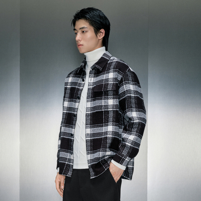 【衬衫清仓】GXG奥莱男装衬衫格纹衬衫翻领中长袖衬衫春秋