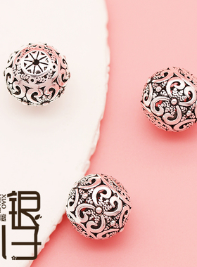 S925纯银如意花纹14mm隔珠