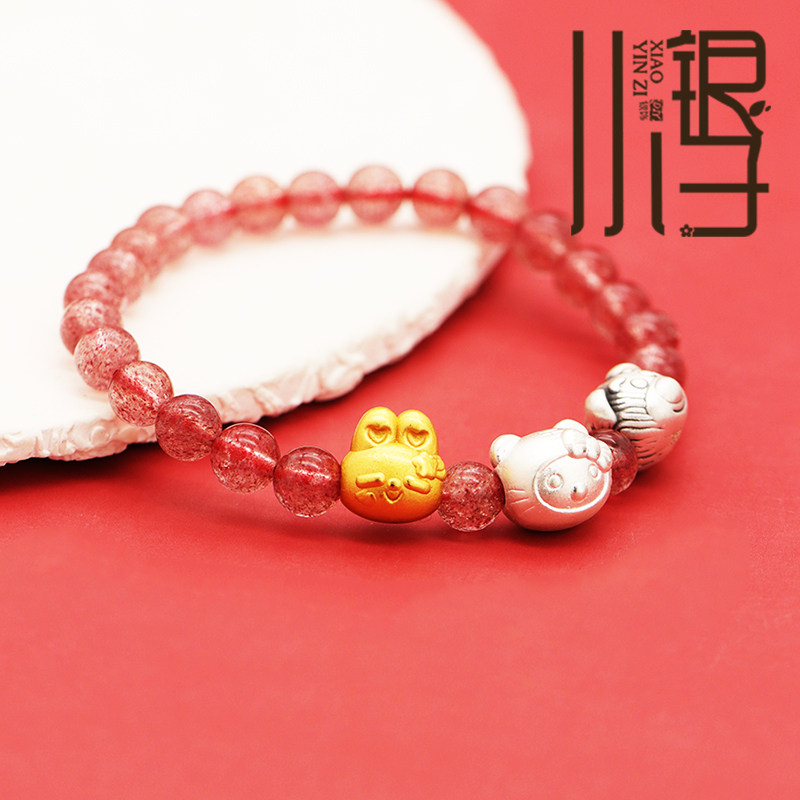 足银隔珠 3D硬银卡通兔子头小熊猫咪可爱三色隔珠S999纯银DIY配件 - 图3