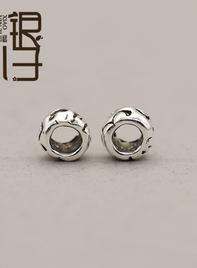 S925纯银迷你涂鸦尾羽花纹隔珠