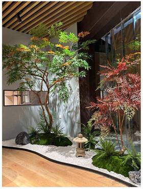 仿真绿枫树鸡爪槭景观山水盆景假树落地摆件茶室室内绿植造景装饰