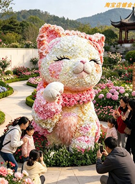 手工DIY花艺猫咪摆件巨型花海