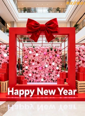 新年立体花墙拍照打卡摆件