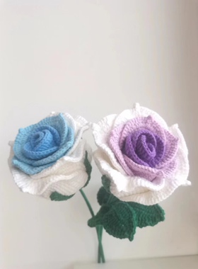 纯手工 编织玫瑰花永生花毛线钩泰国玫瑰花酒杯玫瑰情侣花束成品
