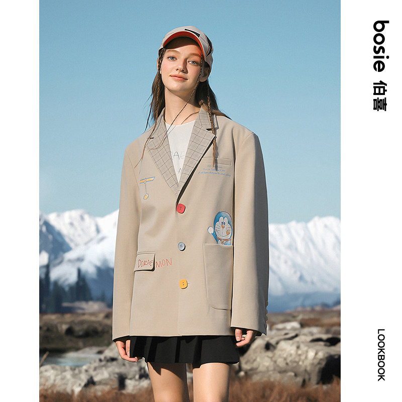 【哆啦A梦】bosie伯喜2025年秋季新款趣味印花西服男情侣宽松外套,淘宝优惠券,粉丝福利购,淘宝优惠卷