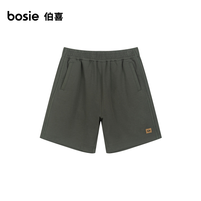 【小花人系列】bosie2夏季新款短裤男情侣个性皮标侧条拼接裤子-图3