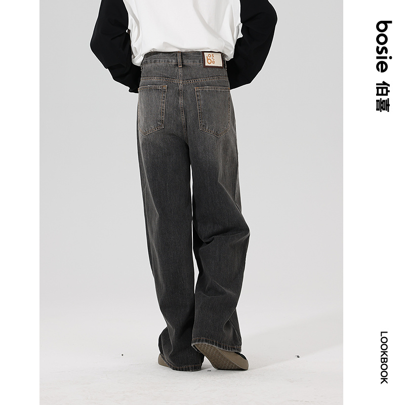 bosie伯喜2025年秋季新款复古宽松牛仔裤男情侣水洗抓痕百搭裤子 - 图2