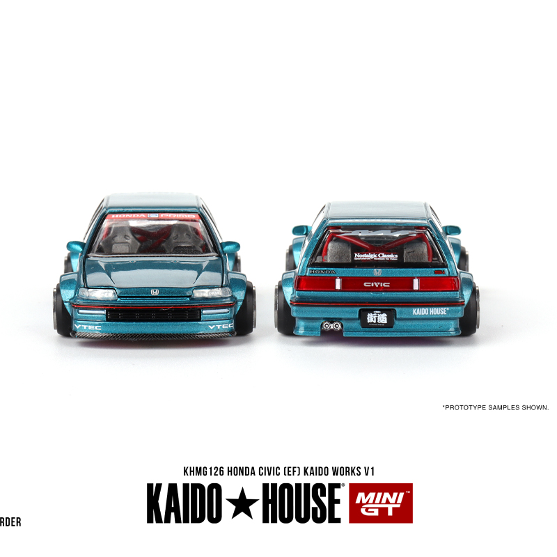 本田思域Civic EF Kaido Works V1 MINIGT 1:64仿真合金汽车模型-图2