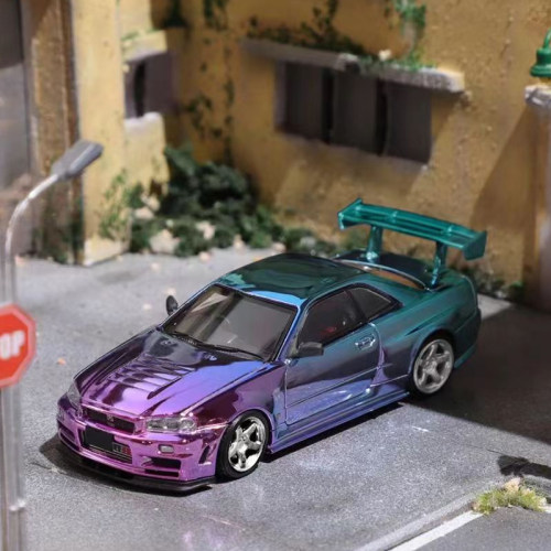 日产尼桑GTR R34 Nismo Z-Tune富士1:64天际线仿真合金汽车模型-图0