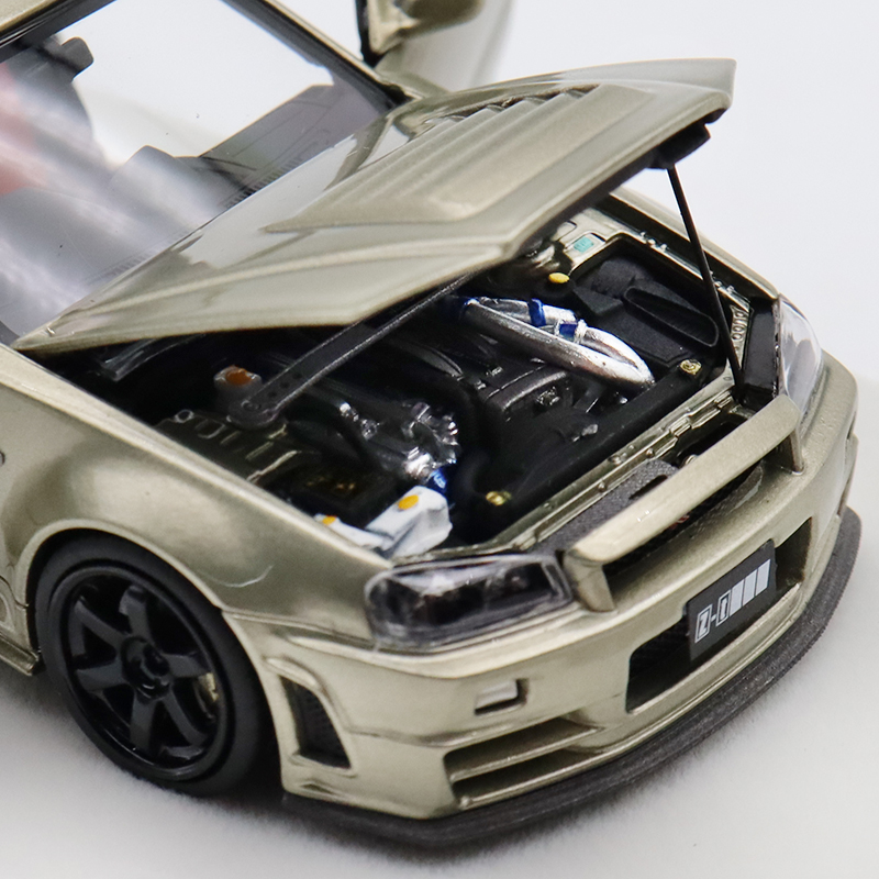 限量日产尼桑GTR R34 Z-Tune PGM 1:43仿真合金全开汽车模型摆件-图1