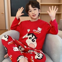 Childrens pyjamas boy Spring and autumn clothes Long year CUHK Tong Katongs life Red New Year Home Home Clothes Pure Cotton Suit