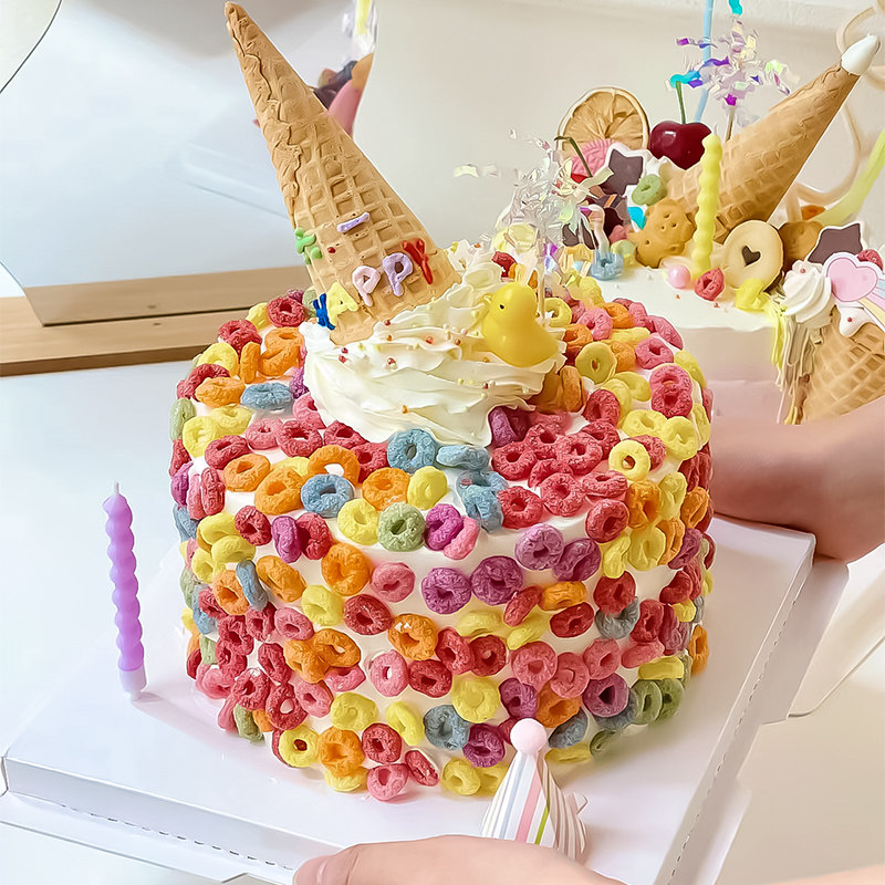五彩果味麦圈彩色水果麦片蛋糕装饰摆件甜品台冰淇淋牛奶彩色装饰,淘宝优惠券,粉丝福利购,淘宝优惠卷