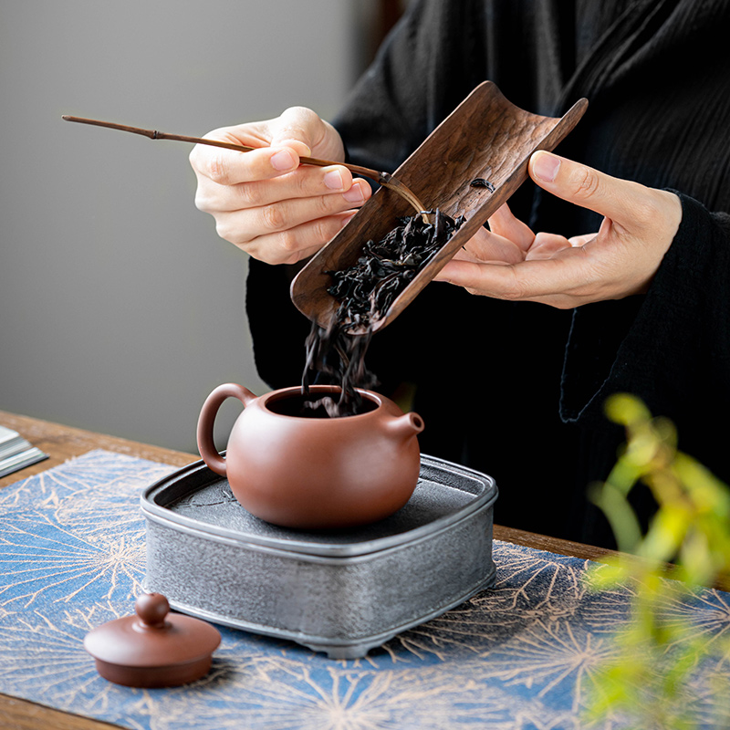 草木祠黑胡桃木茶则茶拨两件套实木赏茶器茶荷茶道六君子茶扒茶勺