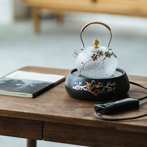 草木祠 静音电陶炉煮茶器家用茶炉耐热玻璃提梁壶烧水壶泡茶壶 - 图0