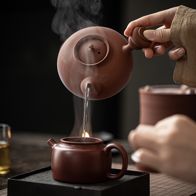 草木祠 红泥煮茶炭炉温茶炉火炉手拉砂铫壶日式侧把壶过滤泡茶壶