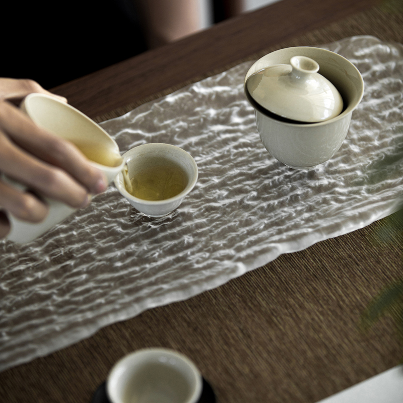 草木祠 日式玻璃茶盘简约家用小型茶台功夫茶具创意干泡台茶托盘