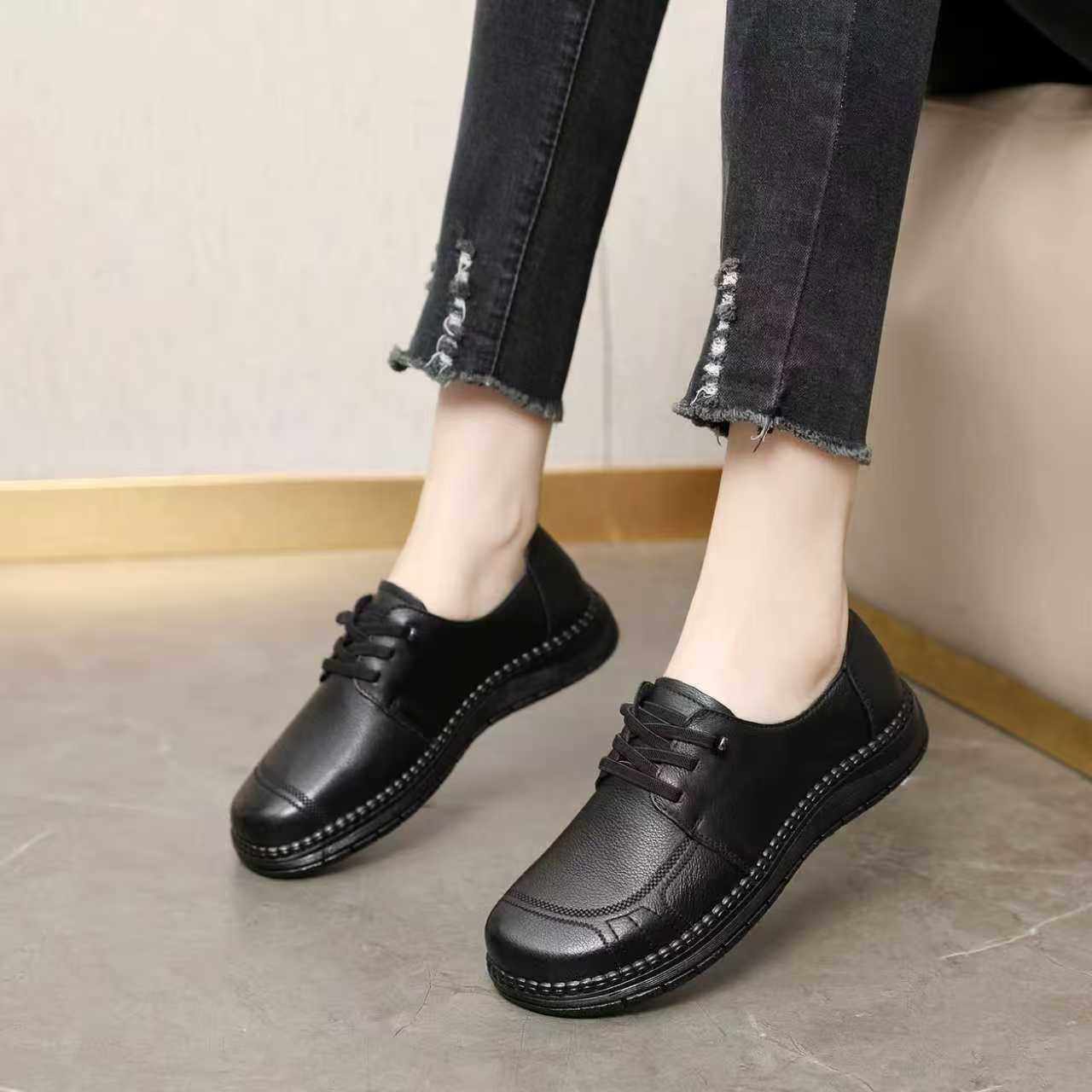 头层牛皮春秋软底防滑平底中老年妈妈鞋女不累脚皮鞋舒适深口单鞋,淘宝优惠券,粉丝福利购,淘宝优惠卷