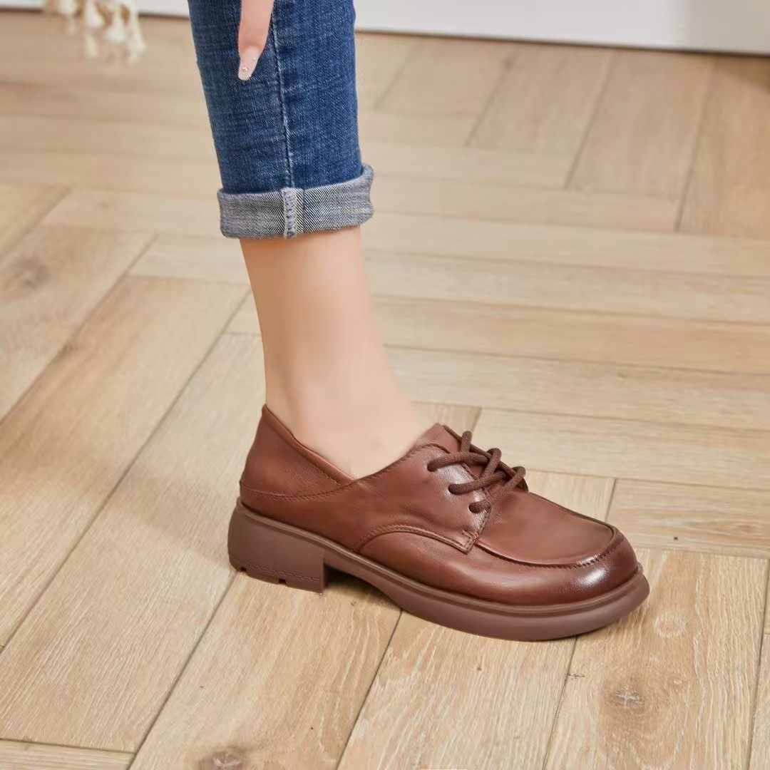 2026爆款鞋子女头层牛皮女鞋新款小皮鞋百搭软底低跟系带真皮单鞋,淘宝优惠券,粉丝福利购,淘宝优惠卷