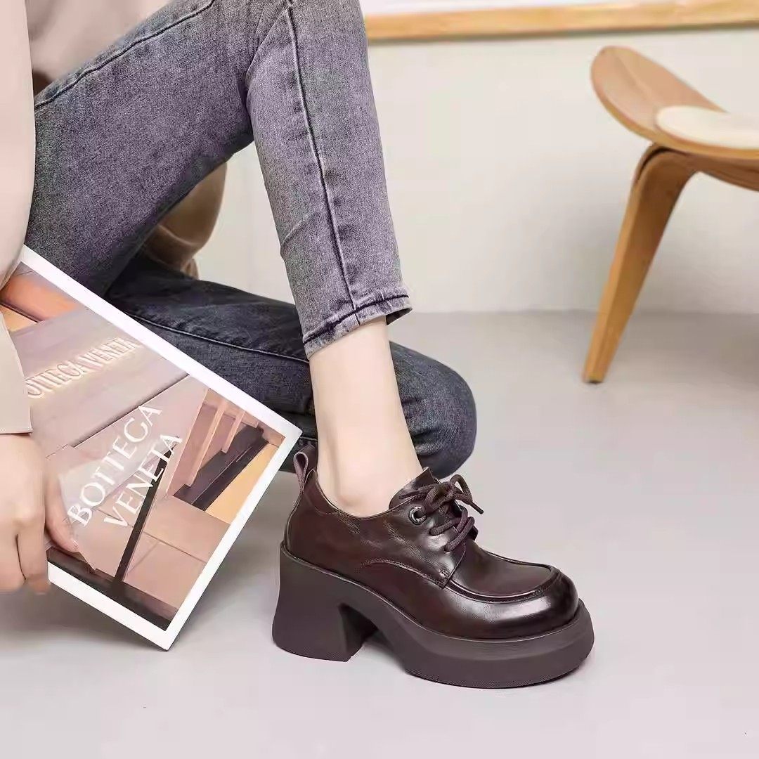 2026春季新款真皮女鞋圆头系带粗跟深口单鞋头层牛皮英伦风乐福鞋,淘宝优惠券,粉丝福利购,淘宝优惠卷