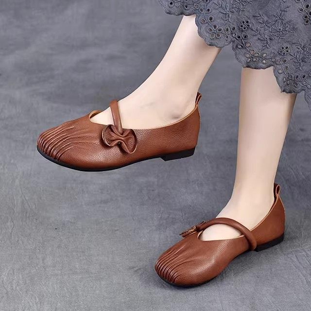 头层牛皮春夏新款平跟软底浅口单鞋女玛丽珍鞋复古真皮休闲妈妈鞋,淘宝优惠券,粉丝福利购,淘宝优惠卷