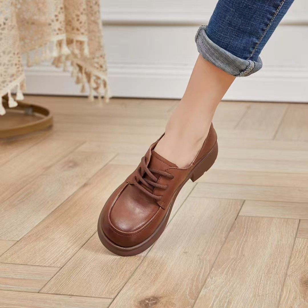 2026爆款鞋子女头层牛皮女鞋新款小皮鞋百搭软底低跟系带真皮单鞋,淘宝优惠券,粉丝福利购,淘宝优惠卷