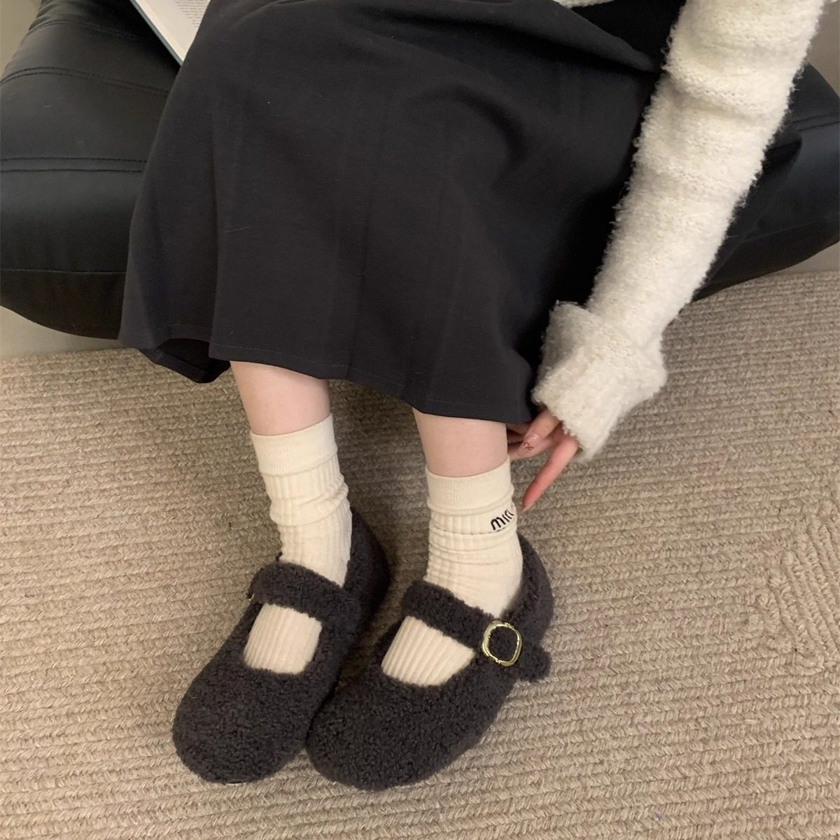 大码女鞋41到43胖脚宽肥厚底加绒毛毛鞋女百搭仙女风玛丽珍豆豆鞋,淘宝优惠券,粉丝福利购,淘宝优惠卷