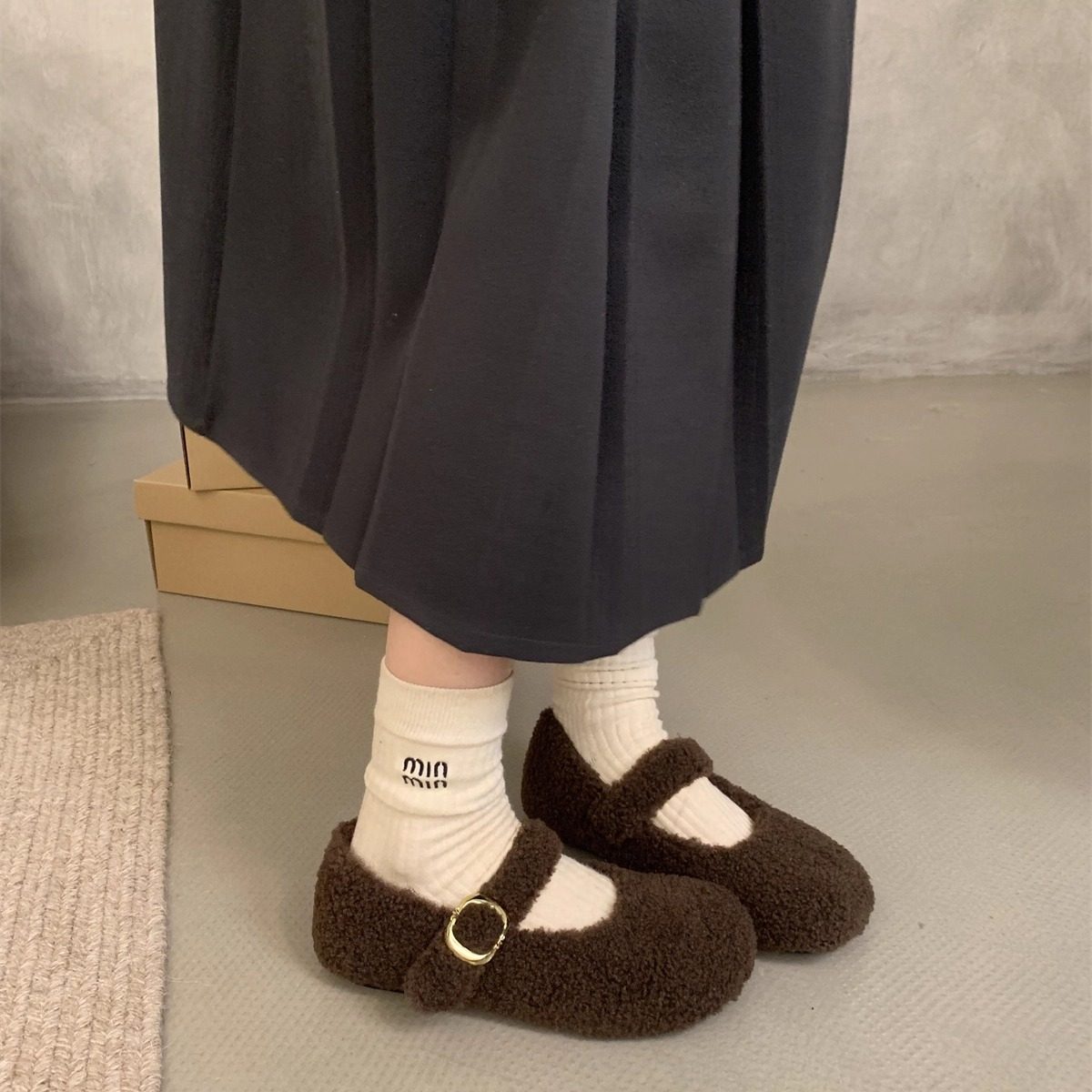 大码女鞋41到43胖脚宽肥厚底加绒毛毛鞋女百搭仙女风玛丽珍豆豆鞋,淘宝优惠券,粉丝福利购,淘宝优惠卷